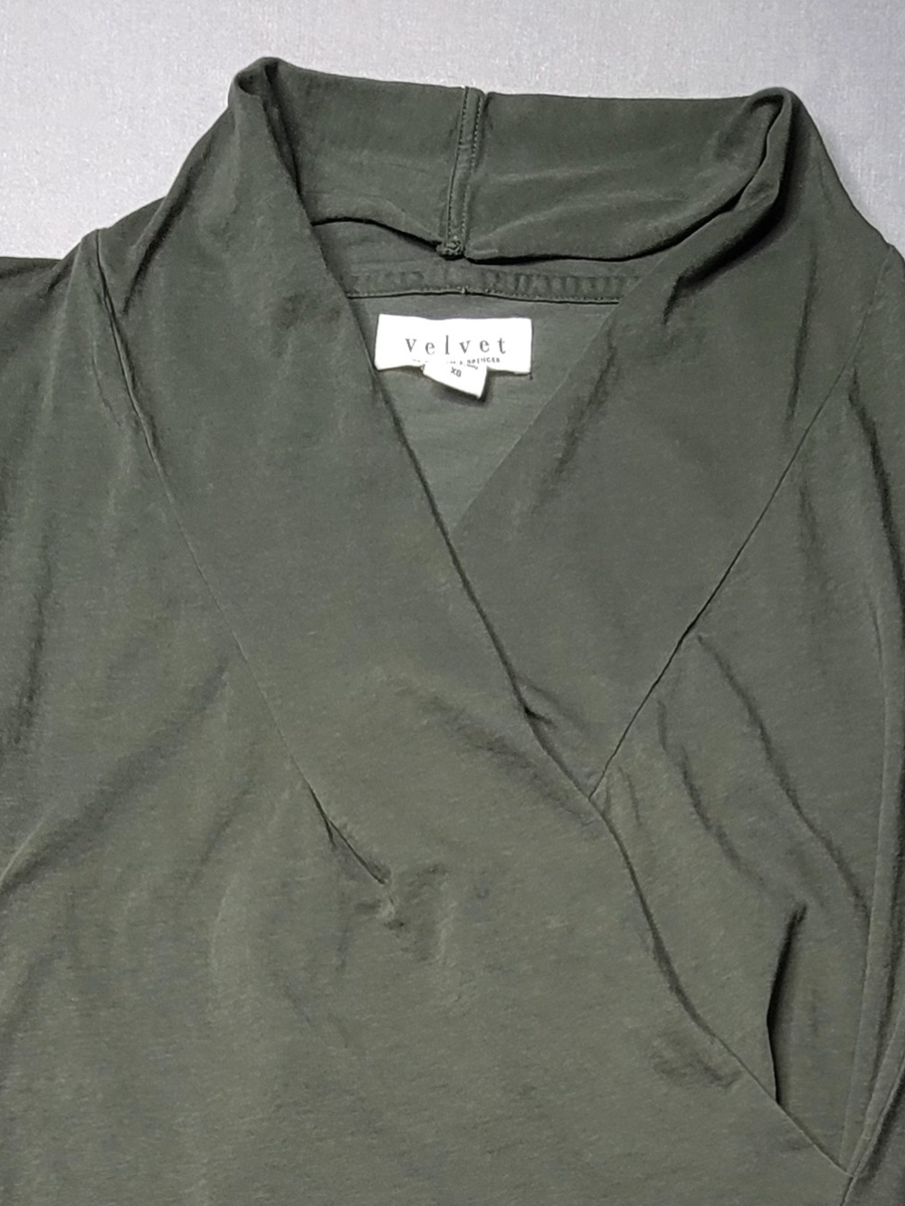 Velvet by Graham & Spencer Olive Wrap Front Long Sleeve Top Size XS